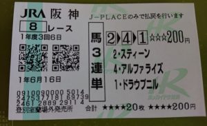 6月16日阪神8レース馬券