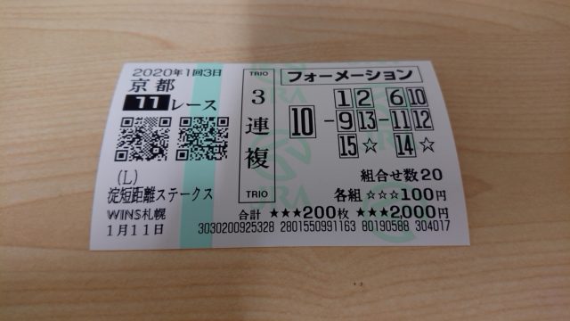 【競馬】淀単距離ステークス・3連複馬券